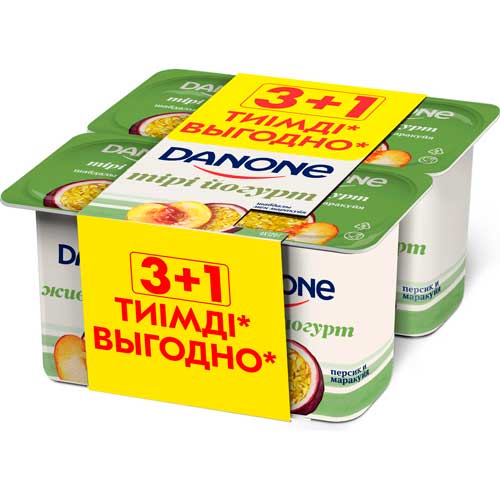 Йогурт Danone Маракуйя, Персик 2.5% 4 шт. по 120 г.